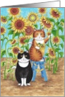 Bud and Tony Cats Sunflowers Birthday card