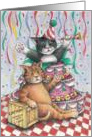 Cat Popping Out Of Cake Birthday (Bud & Tony) card