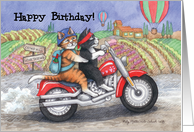 Motorcycle Happy Birthday Cats (Bud & Tony) card