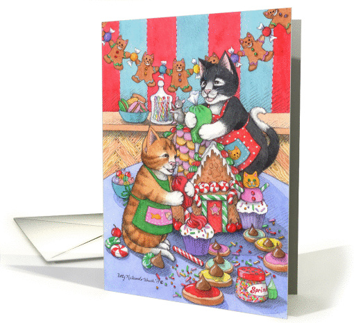 Gingerbread House Party Invitation Cats (Bud & Tony) card (1372704)