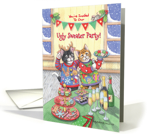 Ugly Christmas Sweater Party Cats Invitation (Bud & Tony) card