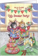 Ugly Christmas Sweater Party Cats Invitation (Bud & Tony) card