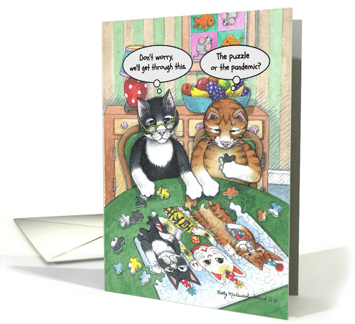 Puzzle & Pandemic Cats Bud & Tony Be Well Encouragement card (1630186)