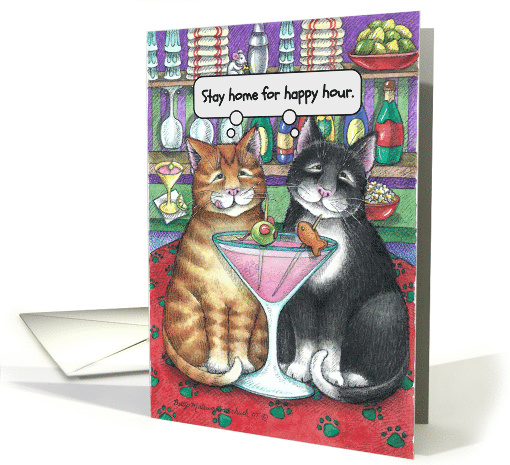 Coronavirus Cats Bud & Tony Cocktail Humor Encouragment card (1631546)