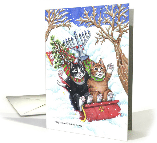 Hanukkah and Christmas Cats Happy Holiday Wish Chrismukkah card