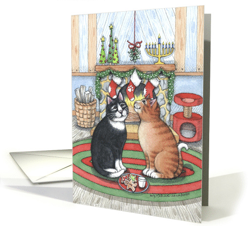 Chrismukkah Hanukkah and Christmas Cats Holiday Greeting card