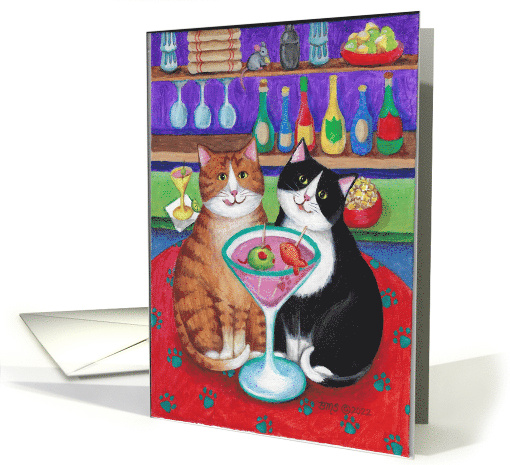 Bud and Tony Cats with Cocktail Birthday card (1760932)
