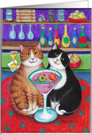 Bud and Tony Cats with Cocktail Birthday card