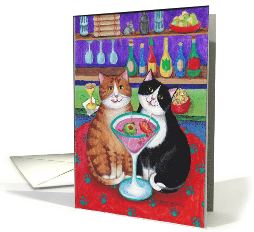 Bud and Tony Cats with Cocktail/Margarita Anniversary card (1760936)