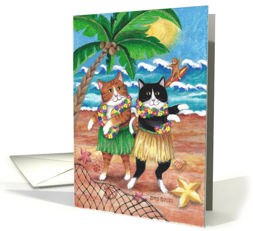 Bud and Tony Cats Hula and Surfer Birthday card (1763288)