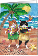 Bud and Tony Cats Hula and Surfer Birthday card