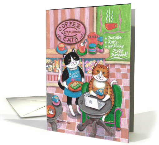 Bud and Tony Cats Coffee Cafe Birthday card (1763472)