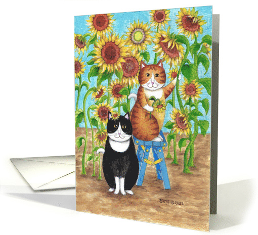 Bud and Tony Cats Sunflowers Birthday card (1764482)