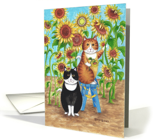 Bud and Tony Cats Sunflowers Thinking Of You card (1764484)