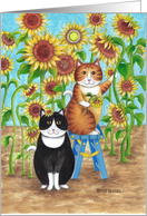 Bud and Tony Cats Sunflowers Thinking Of You card