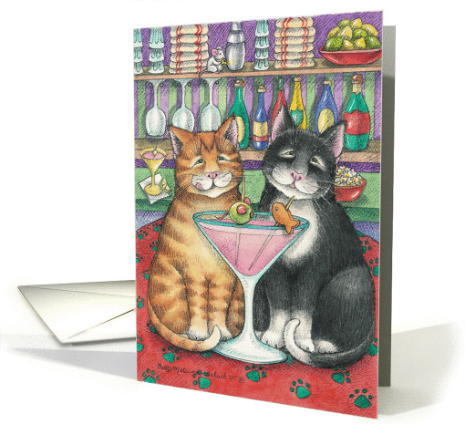 Cats Sharing Martini Anniversary (Bud & Tony) card (368666)