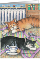 Cats Dreaming On Warm Blanket Birthday (Bud & Tony) card