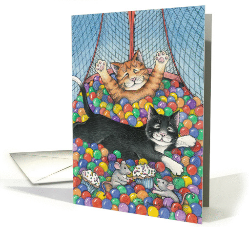 Cats Frolicking In Colored Balls Birthday (Bud & Tony) card (368817)