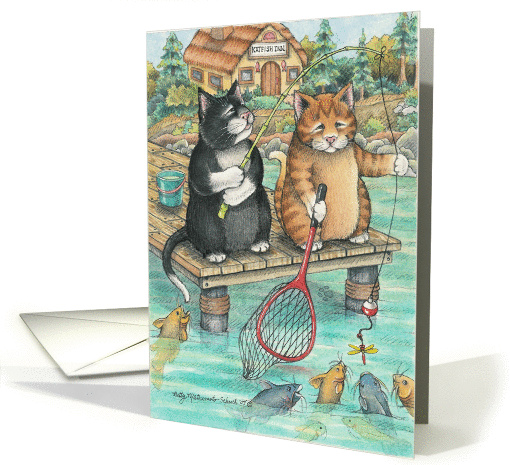 Cats Fishing On Dock Birthday (Bud & Tony) card (368826)
