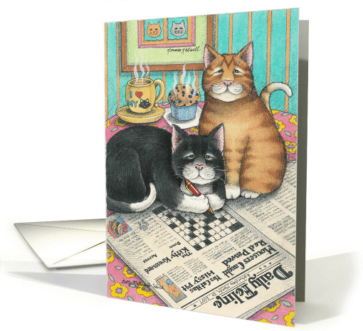 Cats Doing Crossword Puzzle Birthday (Bud & Tony) card (368833)