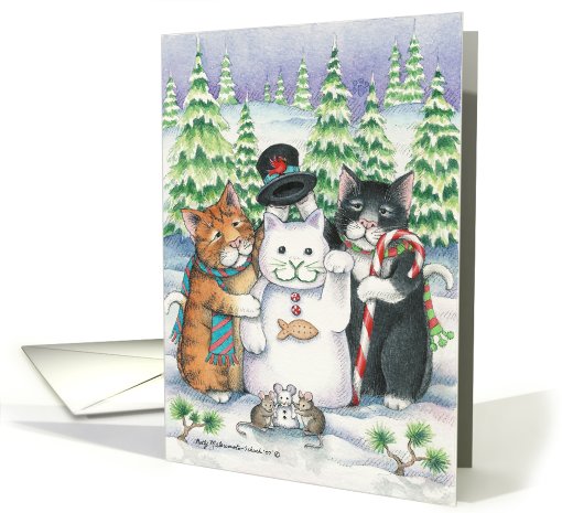 Cats W/Snowman & Mice Christmas (Bud & Tony) card (369248)