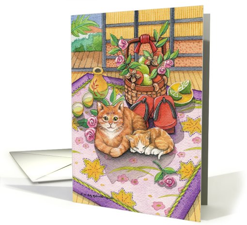 Mom Cat & Kitten On Asian Quilt Thank You EK #2 card (370265)