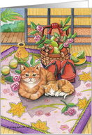 Mom Cat & Kitten On Asian Quilt Thank You EK #2 card