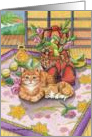 Mom Cat & Kitten On Asian Quilt Thank You EK #2 card