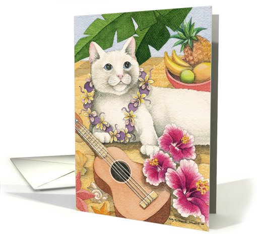 Cat W/Ukulele & Mouse Lei Birthday EK #9 card (376585)