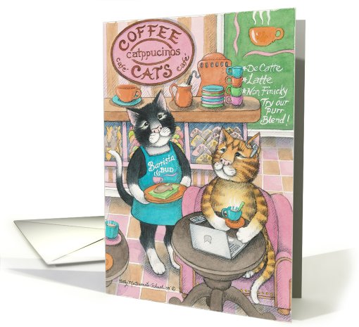 Cats/Internet Cafe Birthday (Bud & Tony) card (386680)