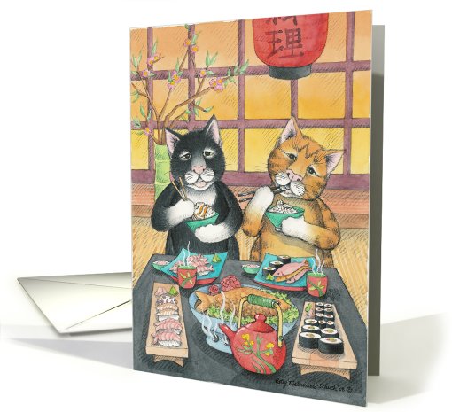 Cats Eating Sushi Birthday (Bud & Tony) card (386699)