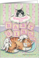 Cats Welcoming Baby Girl Congrats(Bud & Tony) card