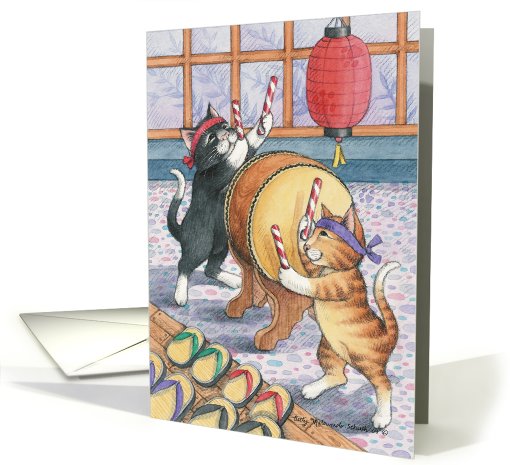 Cats Taiko Drumming Birthday (Bud & Tony) card (411918)
