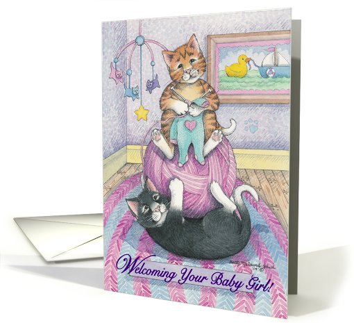Knitting Cats Baby Girl Congratulations (Bud & Tony) card (417843)