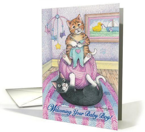 Knitting Cats Baby Boy Congratulations (Bud & Tony) card (417854)