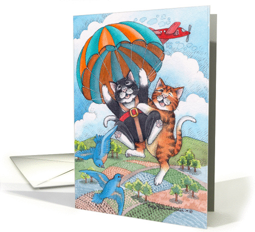 Cats Skydiving/Parachuting Birthday (Bud & Tony) card (430255)