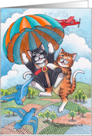 Cats Skydiving/Parachuting Birthday (Bud & Tony) card