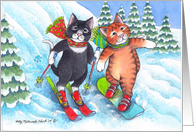 Cats On Skis & Snowboarding Christmas (Bud & Tony) card