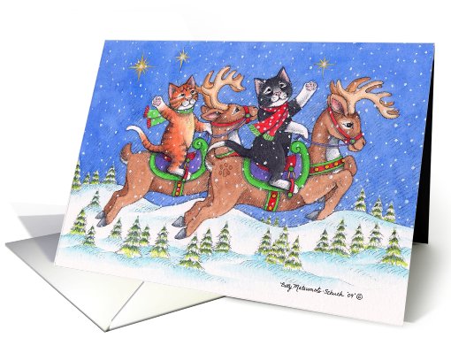 Cats On Flying Reindeer Christmas (Bud & Tony) card (486558)