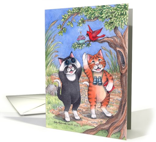 Cats Birdwatching Birthday (Bud & Tony) card (496483)