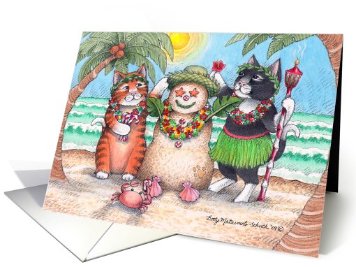 Cats In Christmas Tropics W/Snowman (Bud & Tony) card (507551)