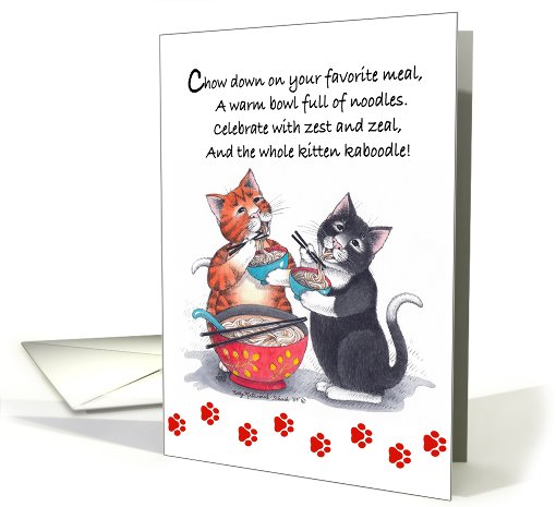 Cats Eating Noodles Birthday (Bud & Tony) card (628629)