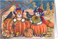 Cats On Halloween W / Pumpkins & Ravens (Bud & Tony) card