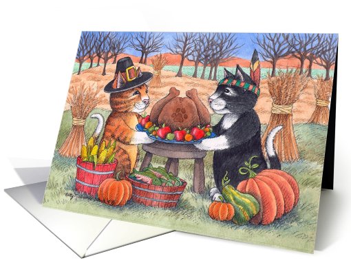 Cats On Thanksgiving W/Feast Of Plenty (Bud & Tony) card (696531)
