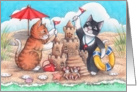 Cats On Beach Birthday W/Sandcastle (Bud & Tony) card