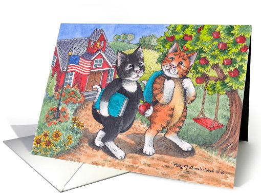 Cats & Teacher's Aide Birthday Schoolhouse card (753370)