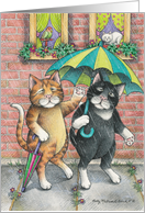 Belated Birthday Cats W/Umbrella (Bud & Tony) card