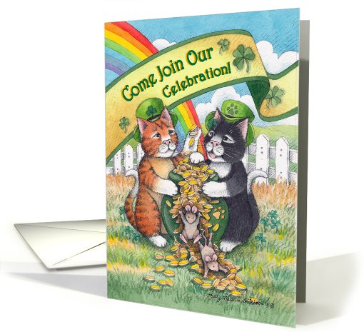 St. Patty's Day Celebration Cats Party Invitation (Bud & Tony) card