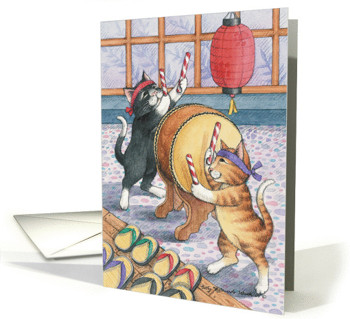 Taiko Drumming Cats Announcement (Bud & Tony) card (779388)