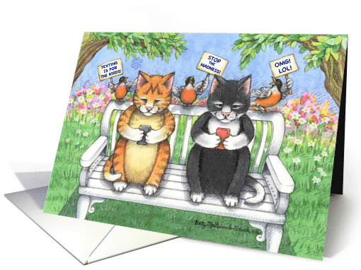 Cats Texting Birthday (Bud & Tony) card (786882)